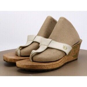 Timberland Women's Cork Wedge Thong Sandals Size 11 M Leather White Tan